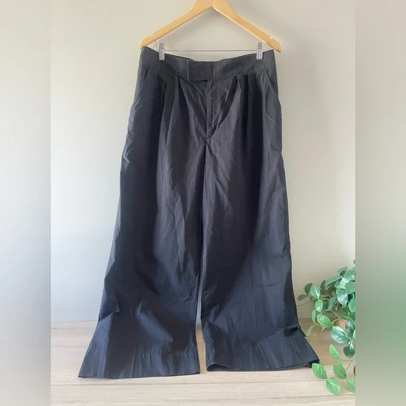 by Anthropologie | Black Cotton Wide-Leg Trouser Office Capsule Wardrobe 16 Tall - Picture 2 of 8